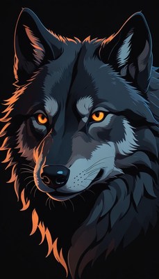 Wolf portrait with glowing eyes