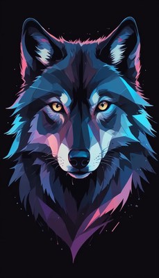Wolf portrait in neon colors