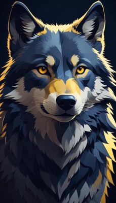 Blue and yellow wolf portrait