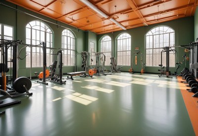 Empty gym with large windows
