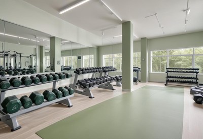 Modern gym interior with dumbbells