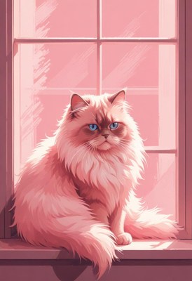 Pink cat sitting by window