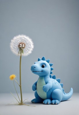 Blue dinosaur and dandelion