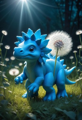 Blue dinosaur in a forest