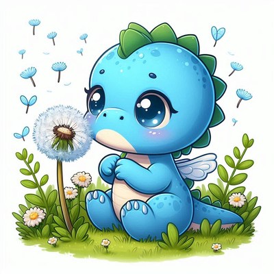 Blue dragon blowing dandelion seeds