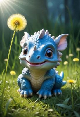 Blue dragon in grassy meadow