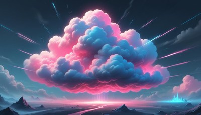 Pink and blue cloud over mountains
