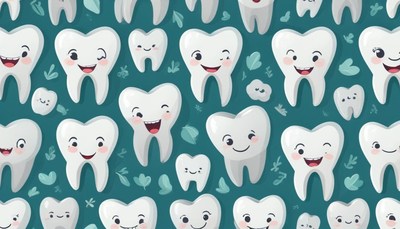 Cartoon teeth pattern on teal background