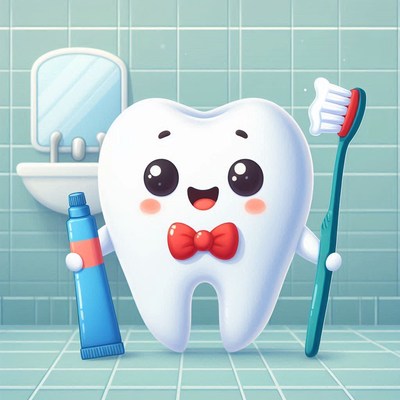 Smiling tooth brushes in bathroom