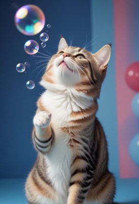 Tabby cat watching bubbles
