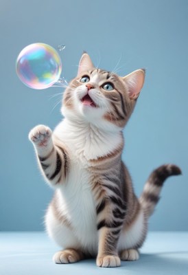 Tabby cat watching bubble