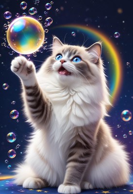 Cat reaches for bubble