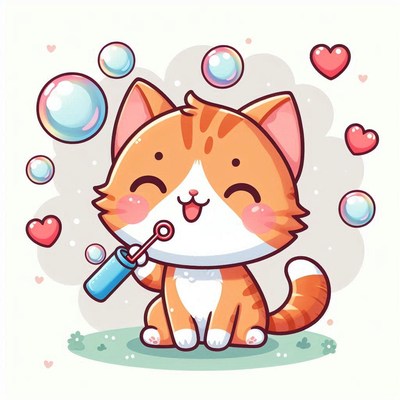 Cute cat blowing bubbles