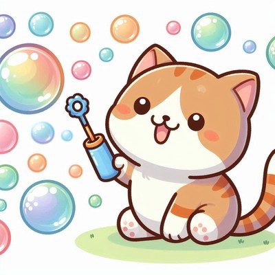 Cute cat blowing bubbles
