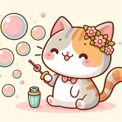 Cute cat blowing bubbles