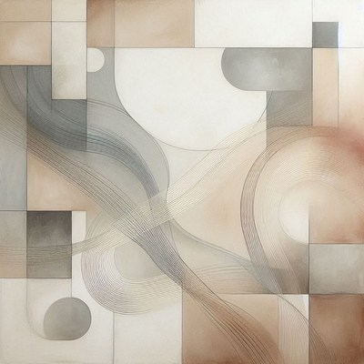 Abstract geometric painting with curved lines