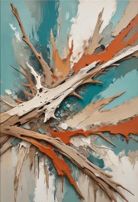 Abstract painting with driftwood