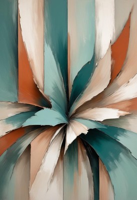 Abstract teal and brown flower painting