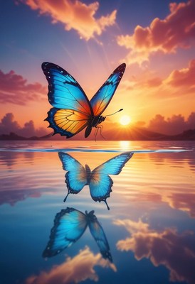 Butterfly reflection at sunset