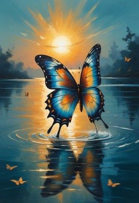 Butterfly sunset reflection