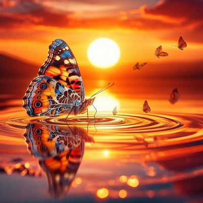 Butterfly sunset reflection