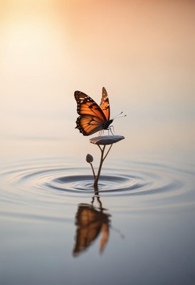 Butterfly on a stem in water