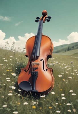 Violin in a field of flowers