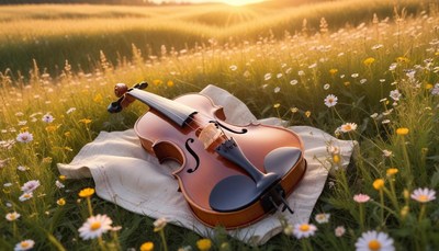 Violin in a field of daisies