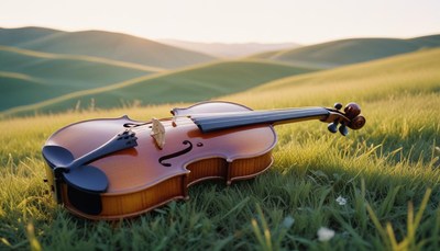 Violin in grassy hills