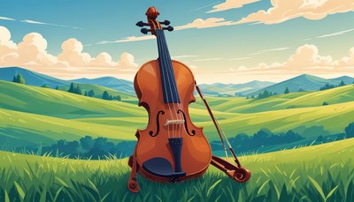 Violin in a rolling meadow