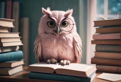 Owl reading a book