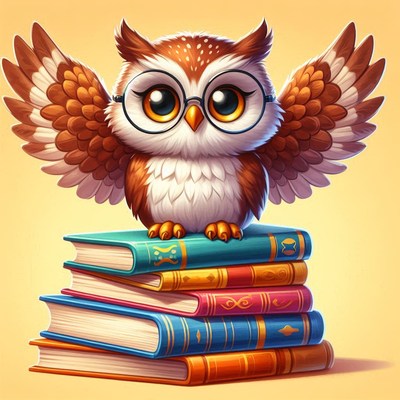 Owl perched on books