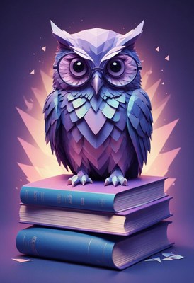 Owl perched on books