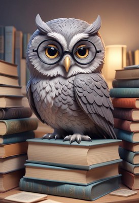 Owl sitting on books