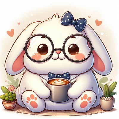 Cute bunny drinking coffee