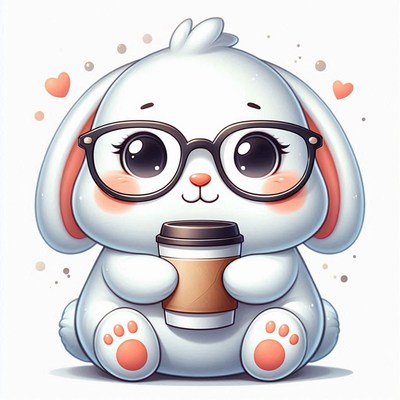 Cute bunny with coffee