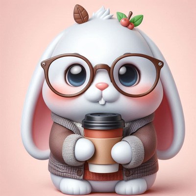Cute bunny with coffee