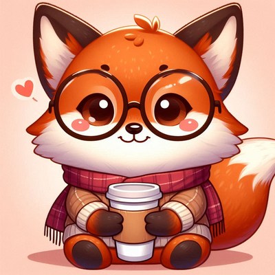 Cute fox holding coffee