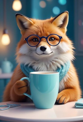 Fox enjoying coffee