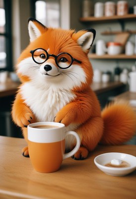 Fox drinking coffee