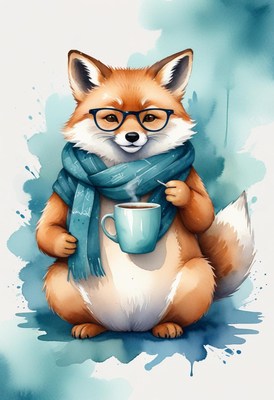 Fox drinking hot beverage