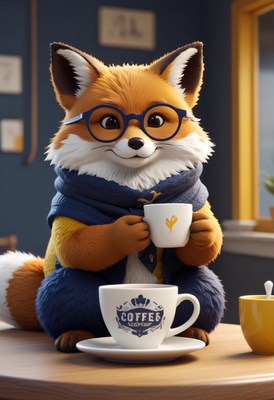 Fox enjoying coffee in cafe