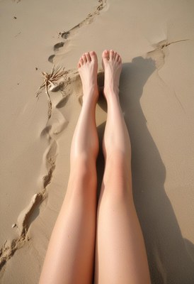 Legs on sandy beach