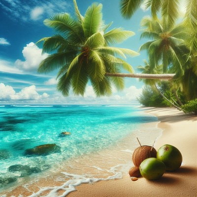 Tropical beach with coconuts