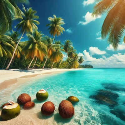 Tropical beach with coconuts