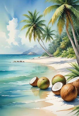 Tropical beach with coconuts