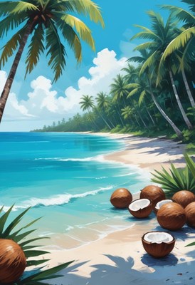 Tropical beach with coconuts