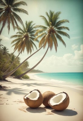 Tropical beach with coconuts