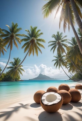 Tropical beach with coconuts