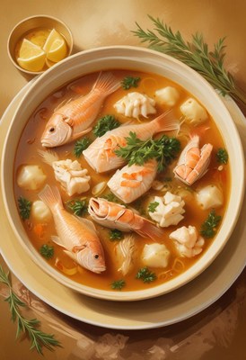 Seafood soup with fish and dumplings
